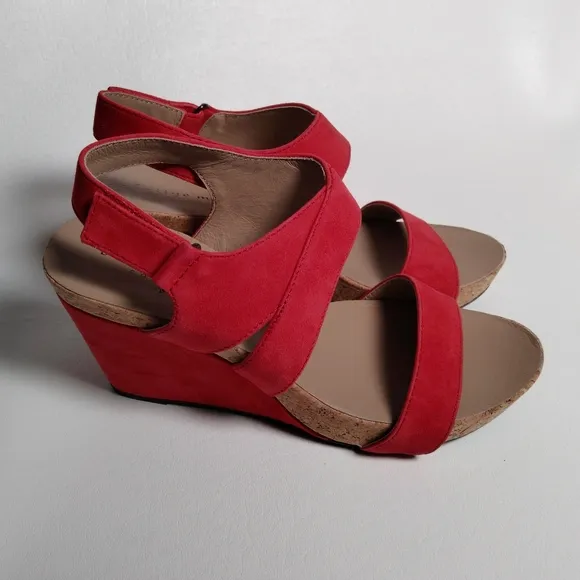 Bettye Muller Red Wedge Sandals, Size 7.5