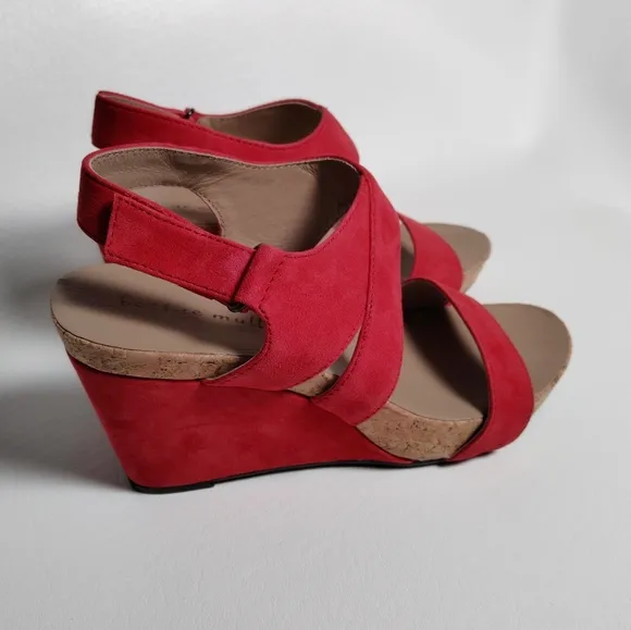 Bettye Muller Red Wedge Sandals, Size 7.5