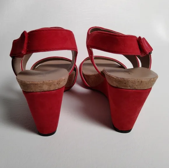 Bettye Muller Red Wedge Sandals, Size 7.5