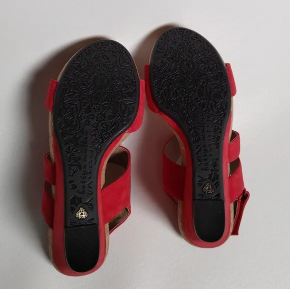 Bettye Muller Red Wedge Sandals, Size 7.5