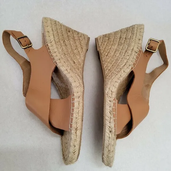 Bettye Muller Venus Espadrille Brown Leather Wedge Sandals Size 8.5 New