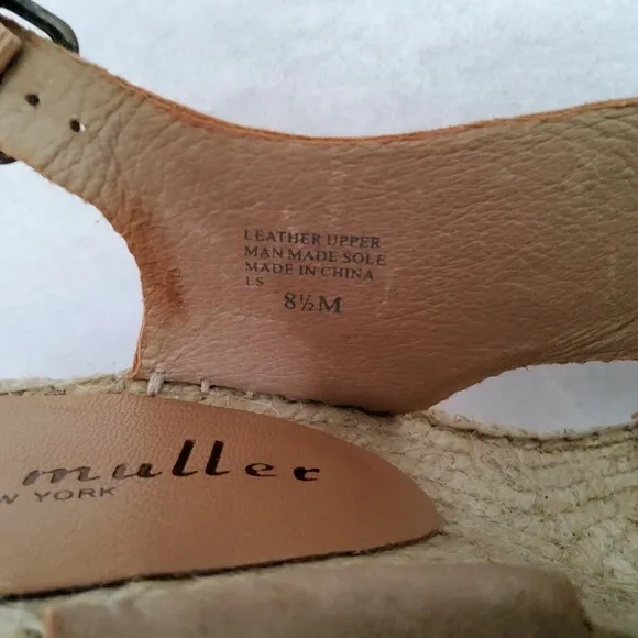 Bettye Muller Venus Espadrille Brown Leather Wedge Sandals Size 8.5 New