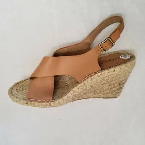 Bettye Muller Venus Espadrille Brown Leather Wedge Sandals Size 8.5 New