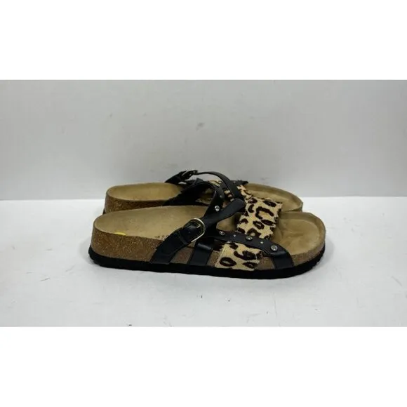 Betula Birkenstock Julie Leather Sandals Shoes Leopard Rhinestones Womens Size 7