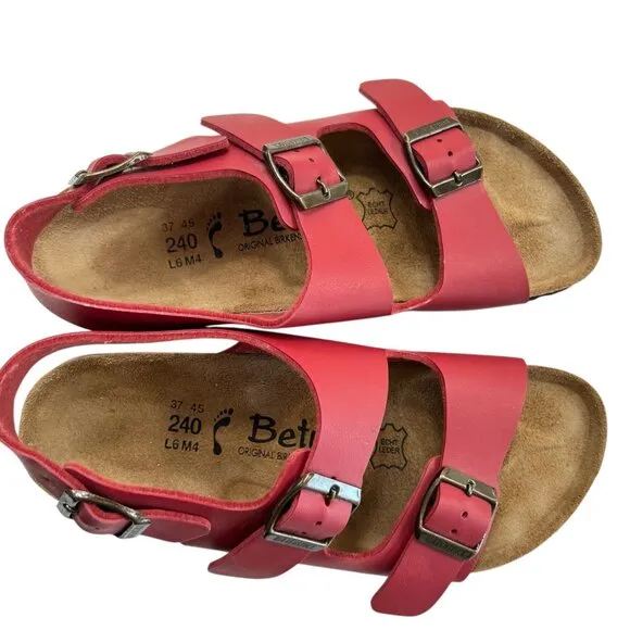 Betula By Birkenstock Red Vegan Leather Milano Sandals Red Women's Size 6