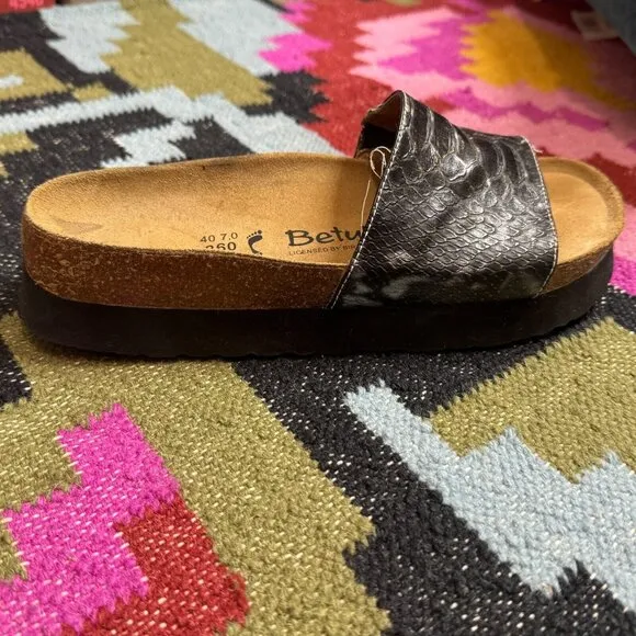 Betula licensed by Birkenstock Platform Slide Sandals, EU 40, Black Reptile