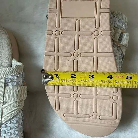 Beyond the edge of the world Beige slides sandals rhinestones accents SZS ,W10