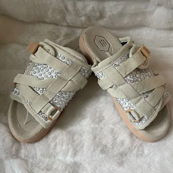 Beyond the edge of the world Beige slides sandals rhinestones accents SZS ,W10