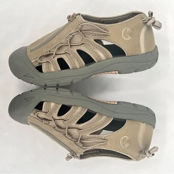 Billy River Sport Taupe Tan Adjustable Bungee Zipper Slip On Outdoor Sandals 10W