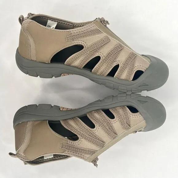 Billy River Sport Taupe Tan Adjustable Bungee Zipper Slip On Outdoor Sandals 10W