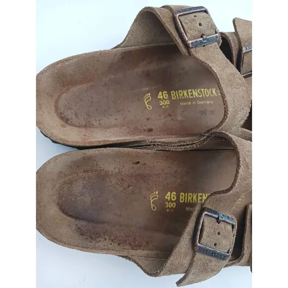 Birkenstock Arizona 2 Strap Lt Brown Suede Made in Germany EU 46 US 13-13.5