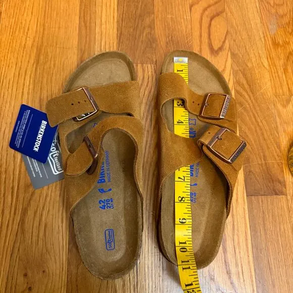Birkenstock Arizona 42 W11 M9 Narrow Fit Honey Brown Leather Mink Suede Sandals