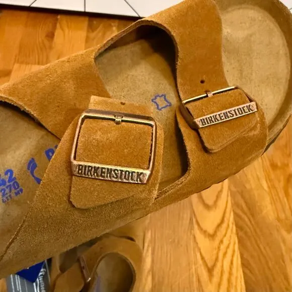 Birkenstock Arizona 42 W11 M9 Narrow Fit Honey Brown Leather Mink Suede Sandals