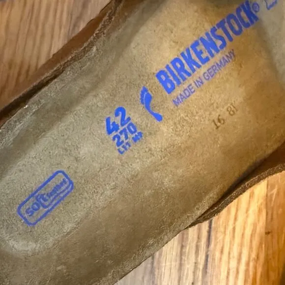 Birkenstock Arizona 42 W11 M9 Narrow Fit Honey Brown Leather Mink Suede Sandals