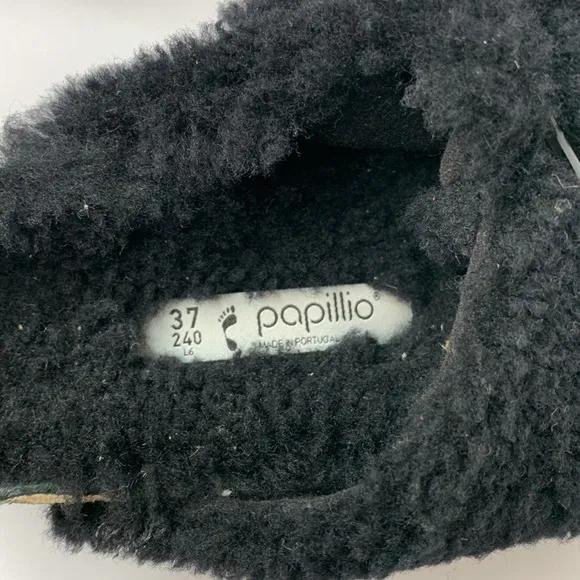 Birkenstock Arizona big buckle black shearling Papilio sandals NWT