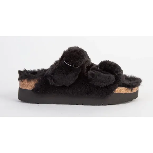 Birkenstock Arizona big buckle black shearling Papilio sandals NWT