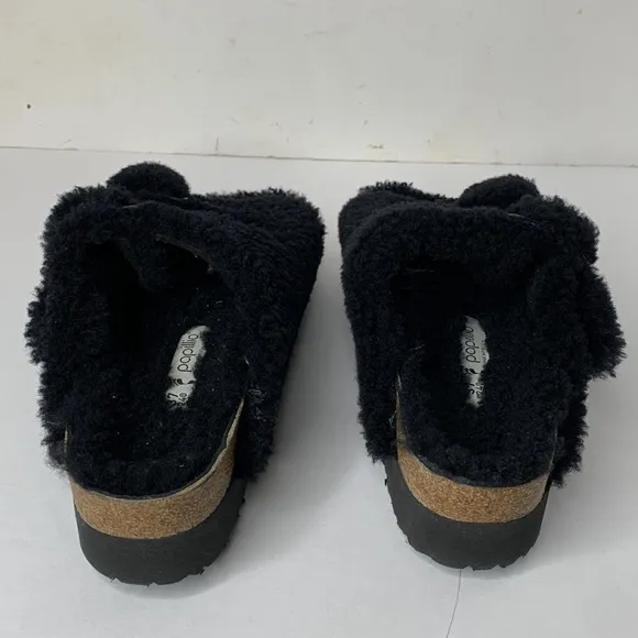 Birkenstock Arizona big buckle black shearling Papilio sandals NWT