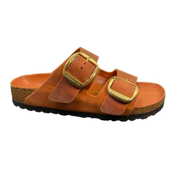 Birkenstock Arizona Big Buckle Leather Slide Sandals Burnt Orange Size 37 6-6.5