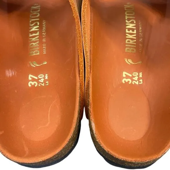 Birkenstock Arizona Big Buckle Leather Slide Sandals Burnt Orange Size 37 6-6.5