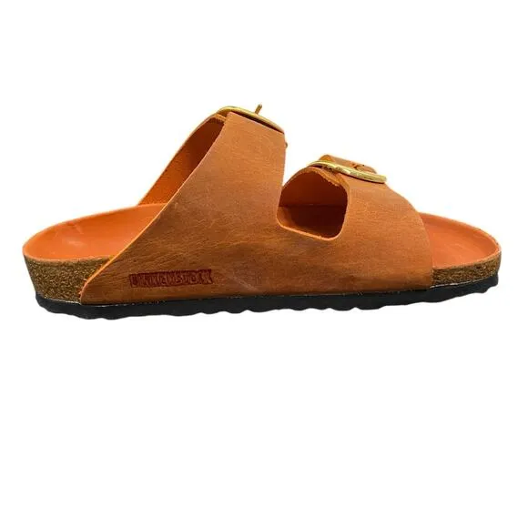 Birkenstock Arizona Big Buckle Leather Slide Sandals Burnt Orange Size 37 6-6.5