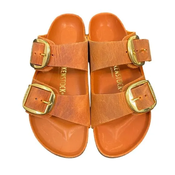 Birkenstock Arizona Big Buckle Leather Slide Sandals Burnt Orange Size 37 6-6.5