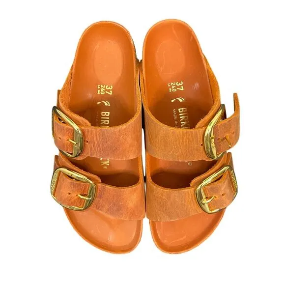 Birkenstock Arizona Big Buckle Leather Slide Sandals Burnt Orange Size 37 6-6.5