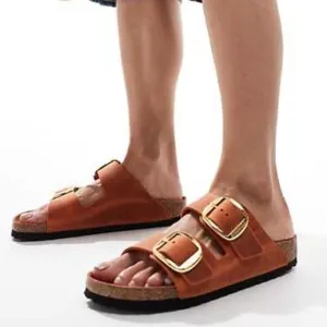 Birkenstock Arizona Big Buckle Leather Slide Sandals Burnt Orange Size 37 6-6.5