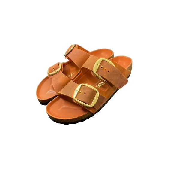 Birkenstock Arizona Big Buckle Leather Slide Sandals Burnt Orange Size 37 6-6.5