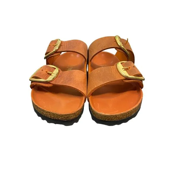 Birkenstock Arizona Big Buckle Leather Slide Sandals Burnt Orange Size 37 6-6.5