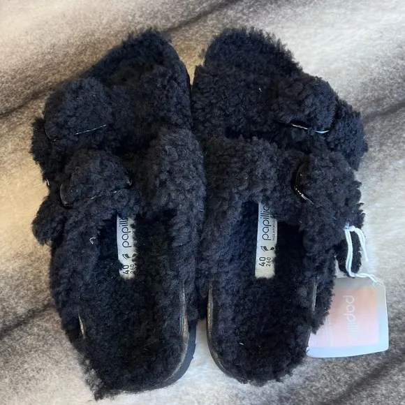 Birkenstock Arizona Big Buckle Platform Teddy Black Shearling Sandals