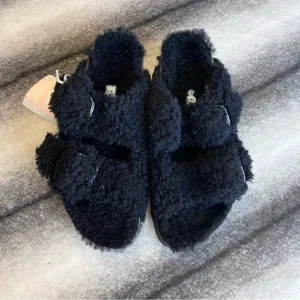 Birkenstock Arizona Big Buckle Platform Teddy Black Shearling Sandals