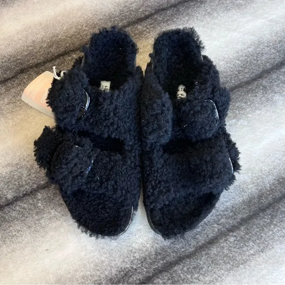 Birkenstock Arizona Big Buckle Platform Teddy Black Shearling Sandals