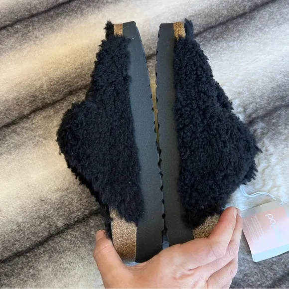 Birkenstock Arizona Big Buckle Platform Teddy Black Shearling Sandals