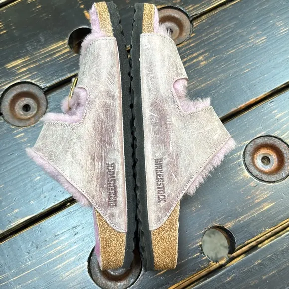 Birkenstock Arizona Big Buckle Shearling Slide Sandals Size 40