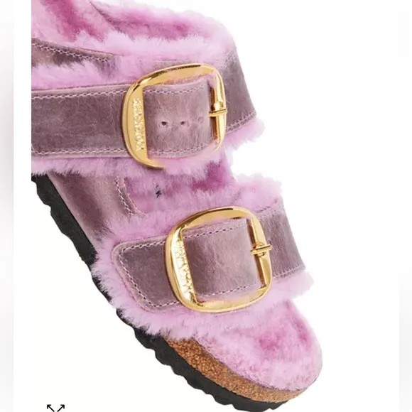 Birkenstock Arizona Big Buckle Shearling Slide Sandals Size 40
