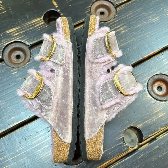 Birkenstock Arizona Big Buckle Shearling Slide Sandals Size 40