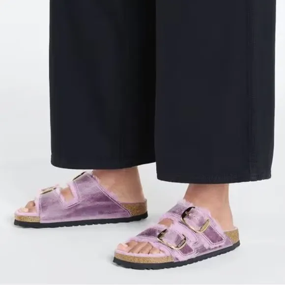 Birkenstock Arizona Big Buckle Shearling Slide Sandals Size 40