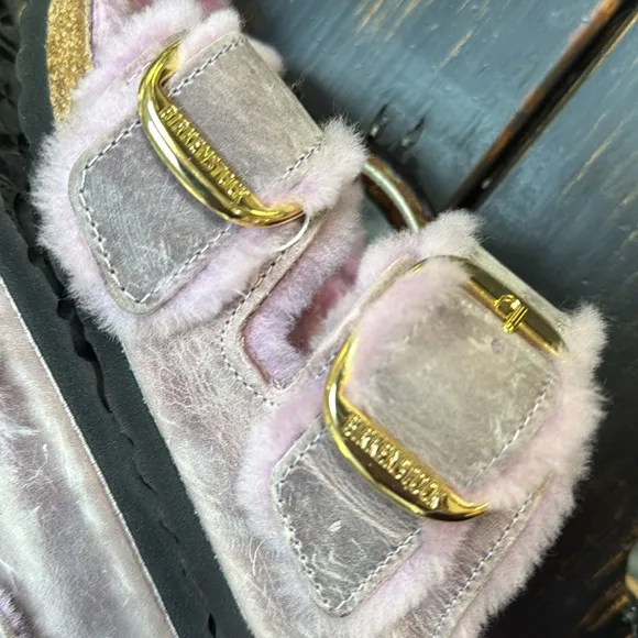 Birkenstock Arizona Big Buckle Shearling Slide Sandals Size 40