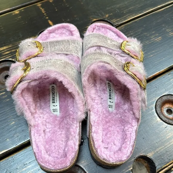 Birkenstock Arizona Big Buckle Shearling Slide Sandals Size 40