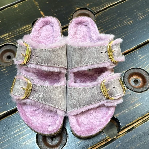 Birkenstock Arizona Big Buckle Shearling Slide Sandals Size 40