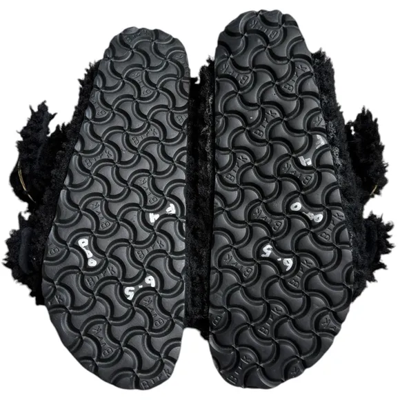 Birkenstock Arizona Big Buckle Teddy Shearling Sandals Black Gold Buckle 37 6.5