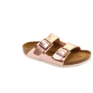 Birkenstock Arizona birko-flor leather sandals Sz 34 electric metallic copper
