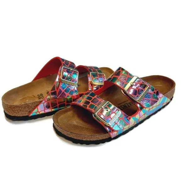 Birkenstock Arizona BS Sandals Womens Size 7-7.5 NARROW Gator Gleam Raspberry