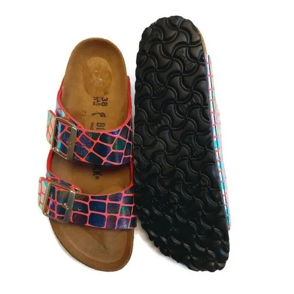 Birkenstock Arizona BS Sandals Womens Size 7-7.5 NARROW Gator Gleam Raspberry