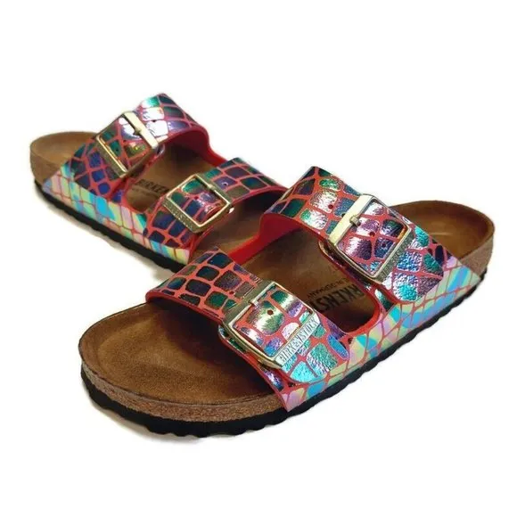 Birkenstock Arizona BS Sandals Womens Size 7-7.5 NARROW Gator Gleam Raspberry