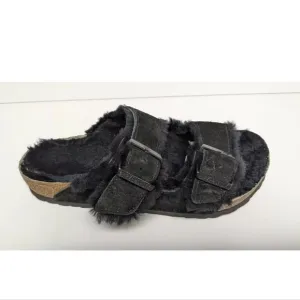 Birkenstock Arizona Fur Slide Sandals, Black Suede, Women's 8 M (EU 39)