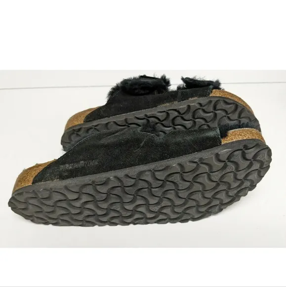 Birkenstock Arizona Fur Slide Sandals, Black Suede, Women's 8 M (EU 39)