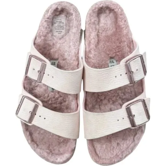 Birkenstock Arizona Microfiber Shearling Sandals Desert Dust Light Rose Pink 40