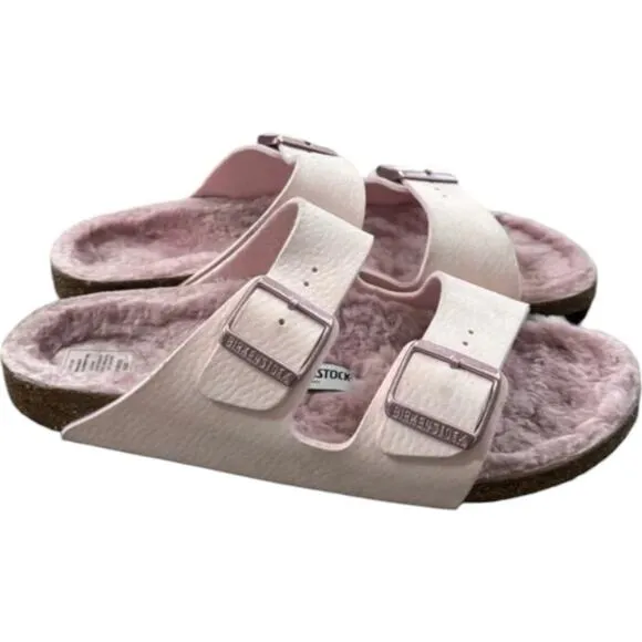Birkenstock Arizona Microfiber Shearling Sandals Desert Dust Light Rose Pink 40