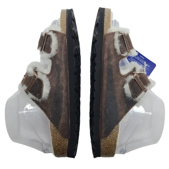 Birkenstock Arizona Sandals Shearling Habana Oiled Leather Euro 36N US 5-5.5 NWT